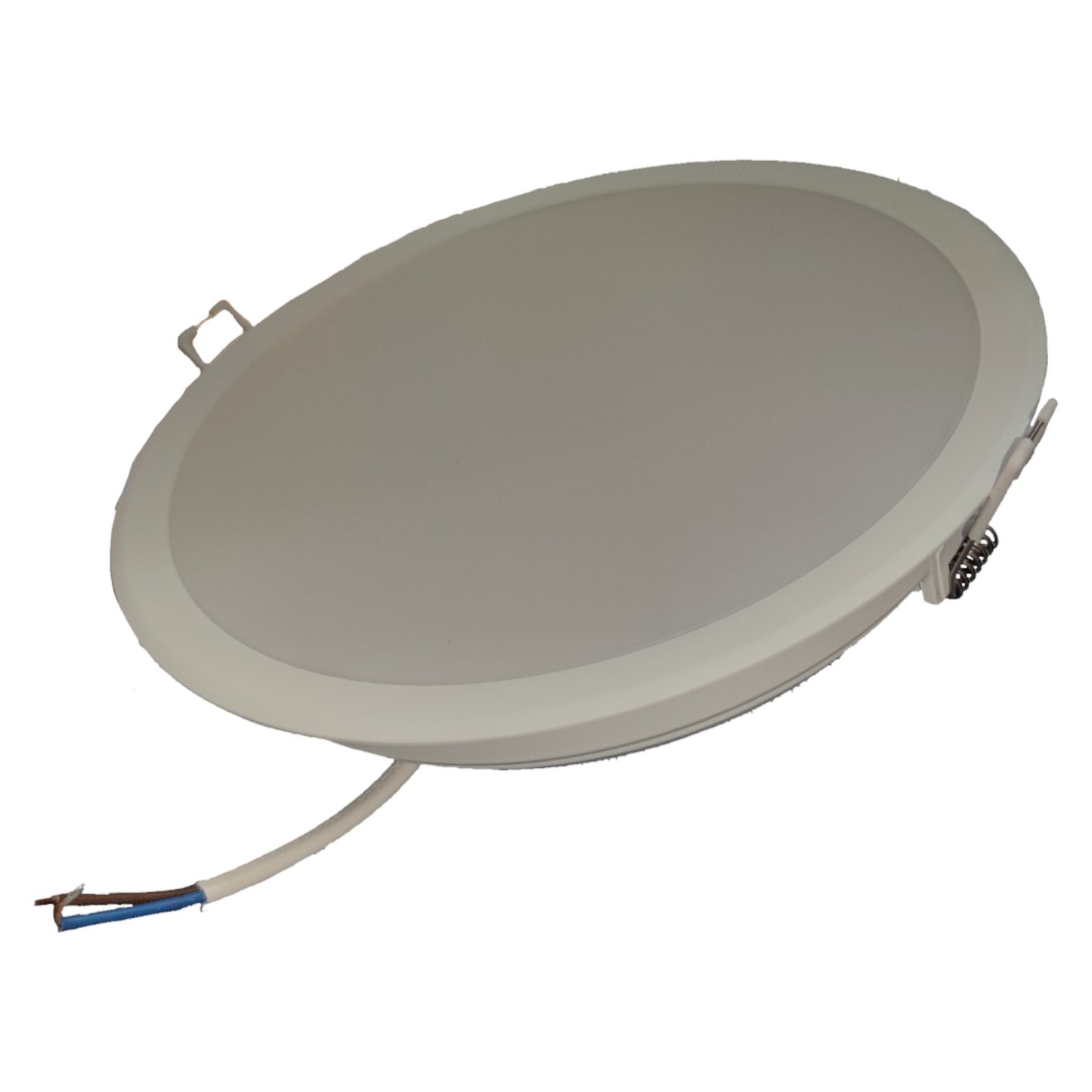 Round metallic panel with wiring on a white background