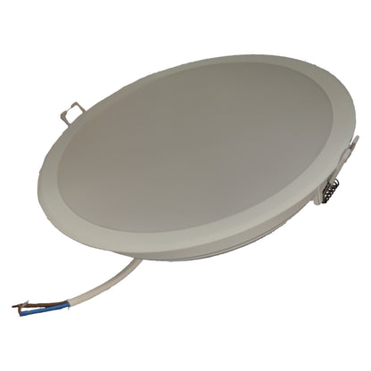 Round metallic panel with wiring on a white background