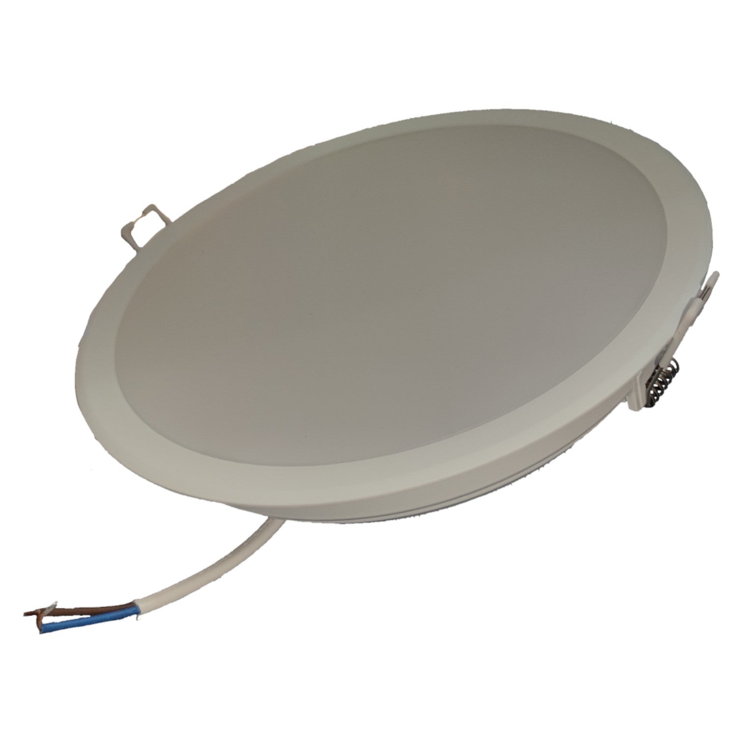 Round metallic panel with wiring on a white background