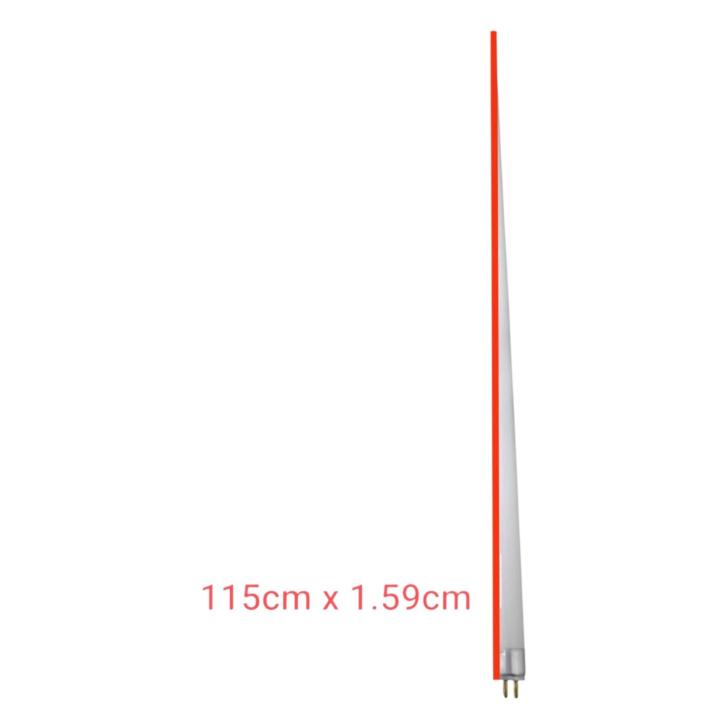 Thin cylindrical object with dimensions 115cm x 1.59cm on a white background