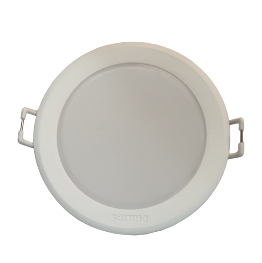 Round white LED downlight on a white background