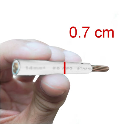 Close-up of THHN Stranded Wire AWG 6 - White held in hand, showing size and detail