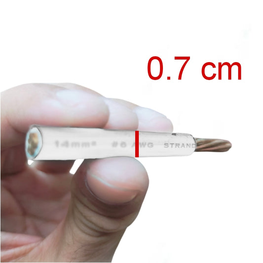 Close-up of THHN Stranded Wire AWG 6 - White held in hand, showing size and detail