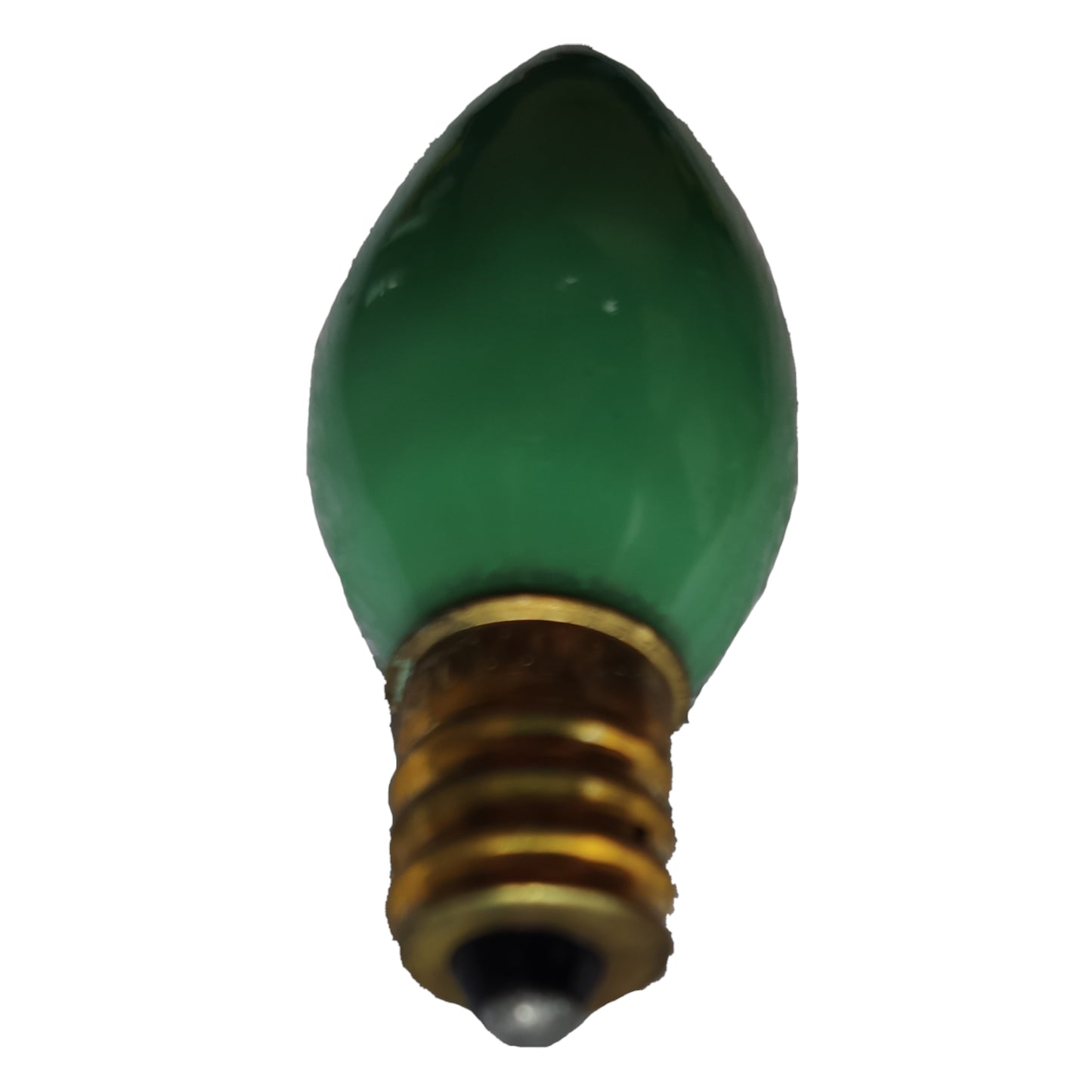 Green light bulb with a clear base on a white background