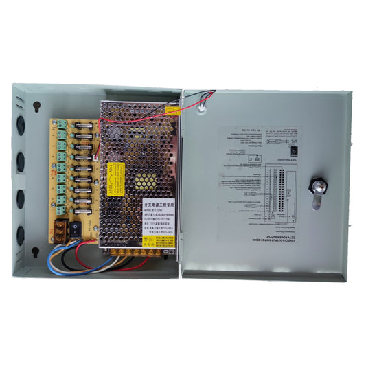 Electrical control panel with wiring and components on a white background
