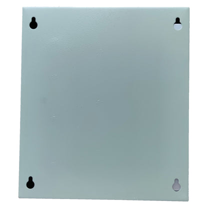 Rectangular glass panel with four black clips on a white background