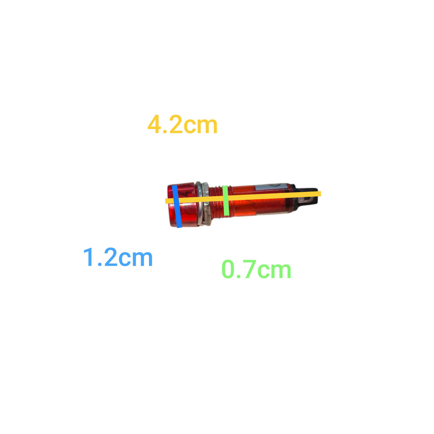 Colorful pen with measurements on a white background Round Pilot Lamp 7mm Indicator Available in 12V or 220V Color Red Electx Electrical Supply 