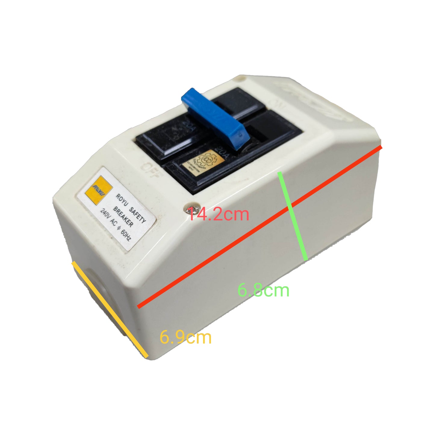 Royu 20A 2 Pole 10KAIC 220V Circuit Breaker with Enclosure PVC RSB202P