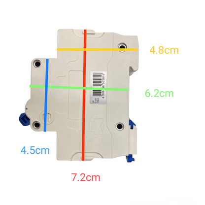 Royu miniature circuit breaker 220V showing front view with dimensions labeled in centimeters