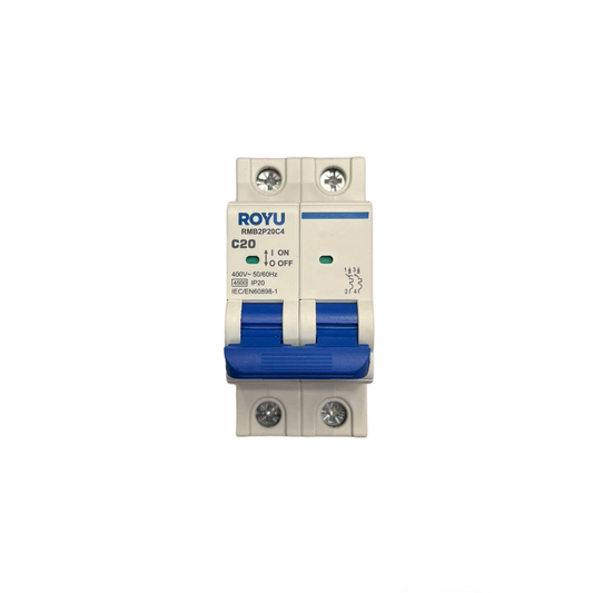 Electric circuit breaker with Royu branding on a white background