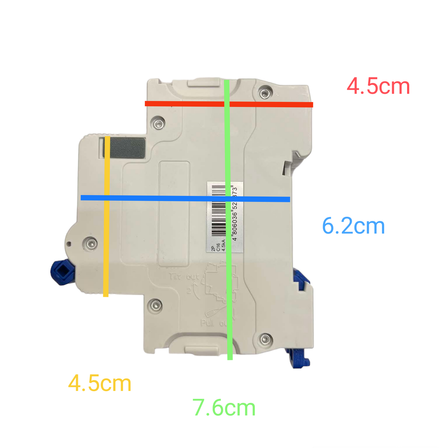 Label printer cartridge with measurements on a white background