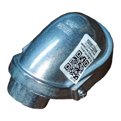 Metal fitting with a label and QR code on a white background