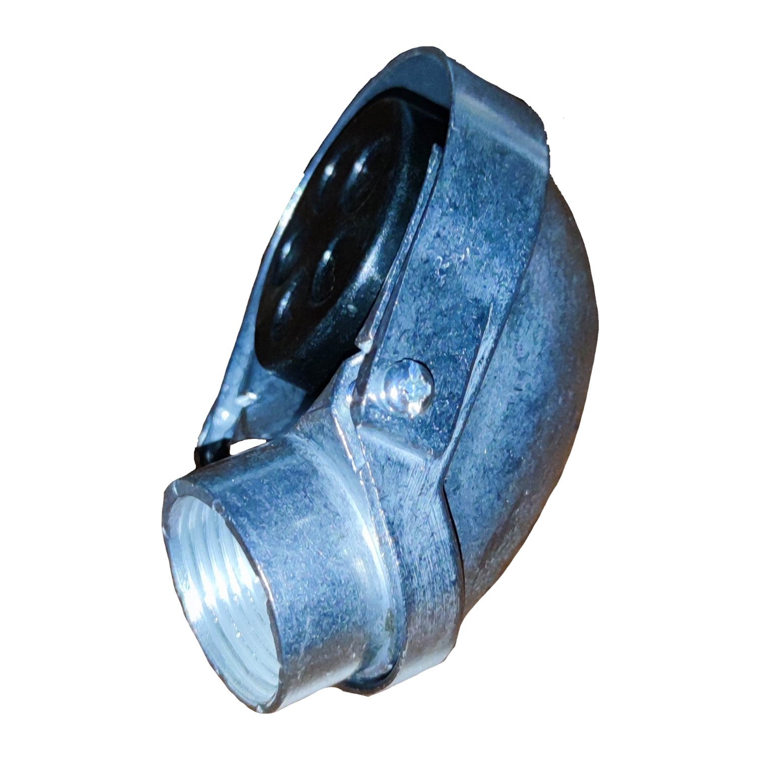 Metal pipe fitting on a white background