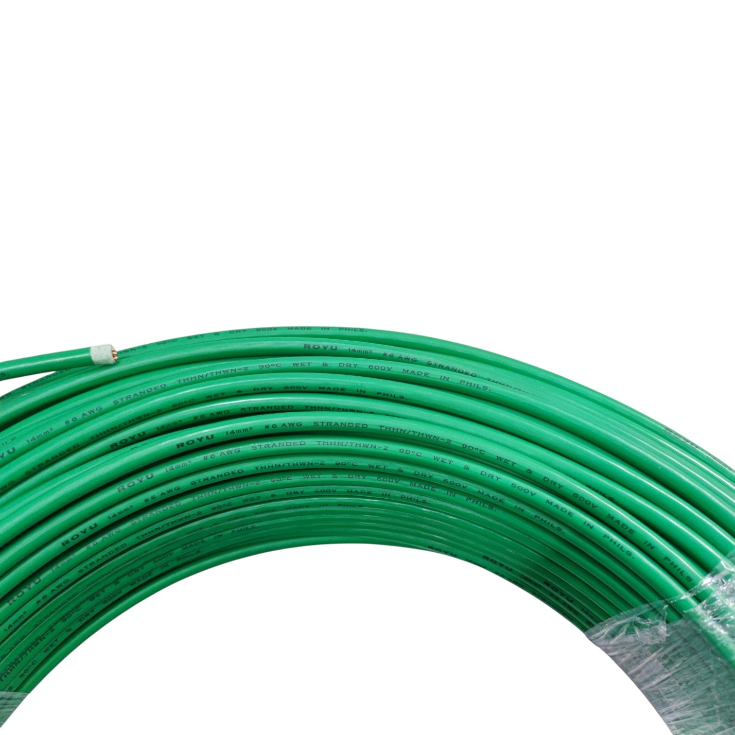 Coiled green hose on a white background