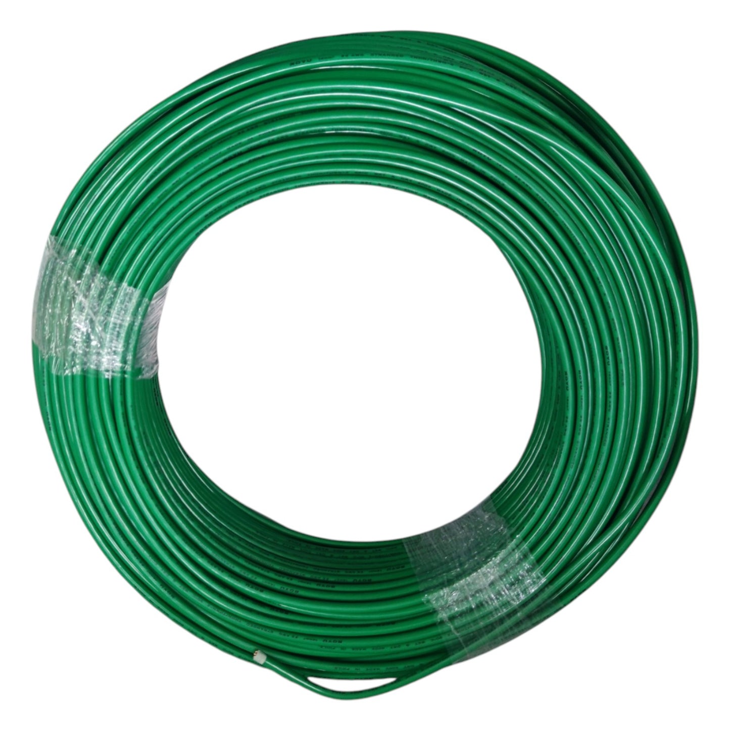 Coiled green cable on a white background