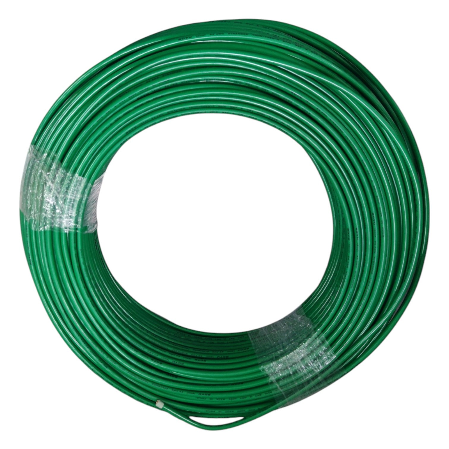 Coiled green cable on a white background