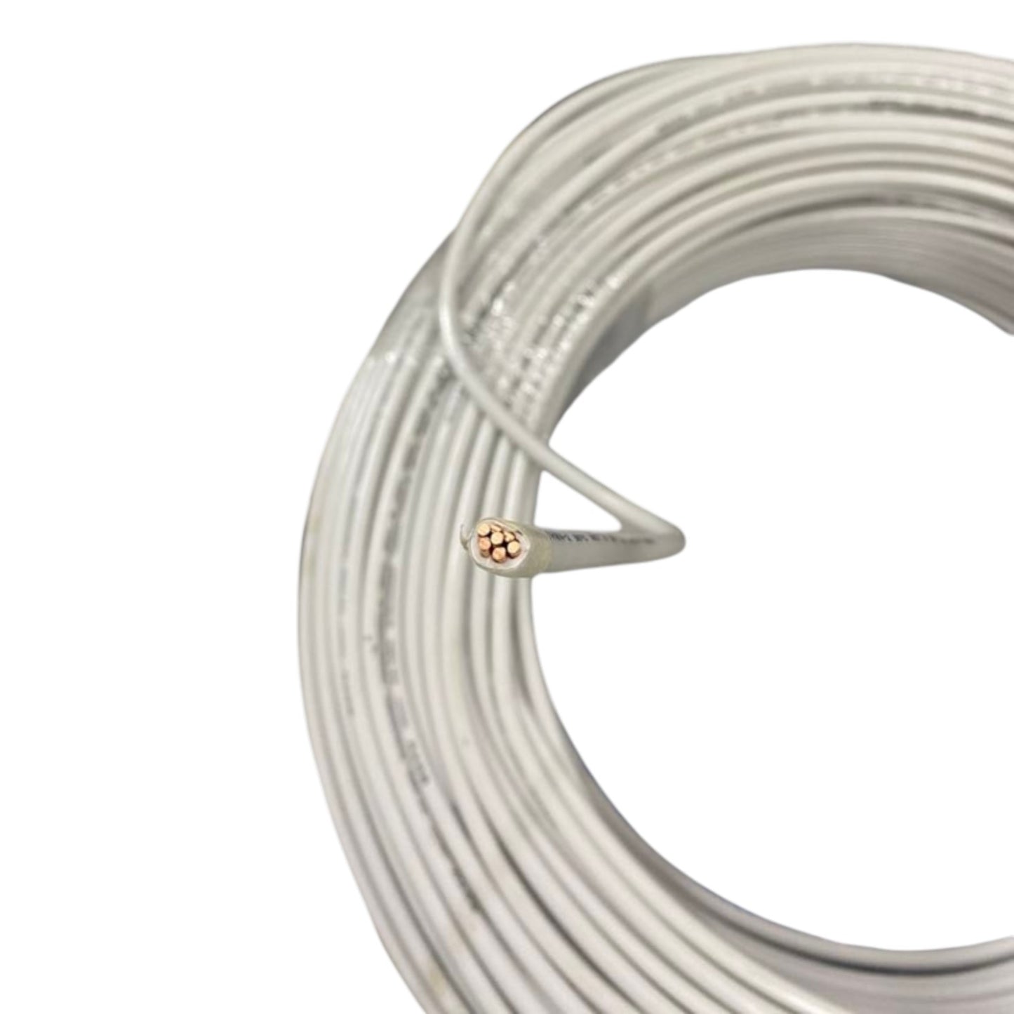 Coiled metal cable on a white background