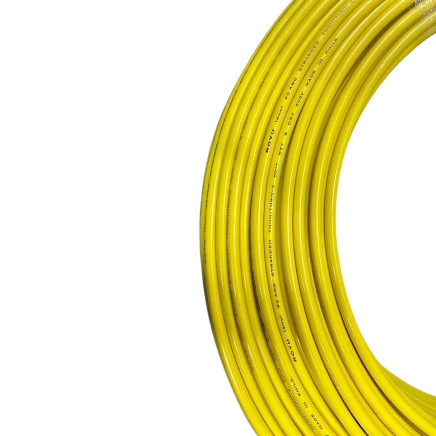 Coiled yellow hose on a white background