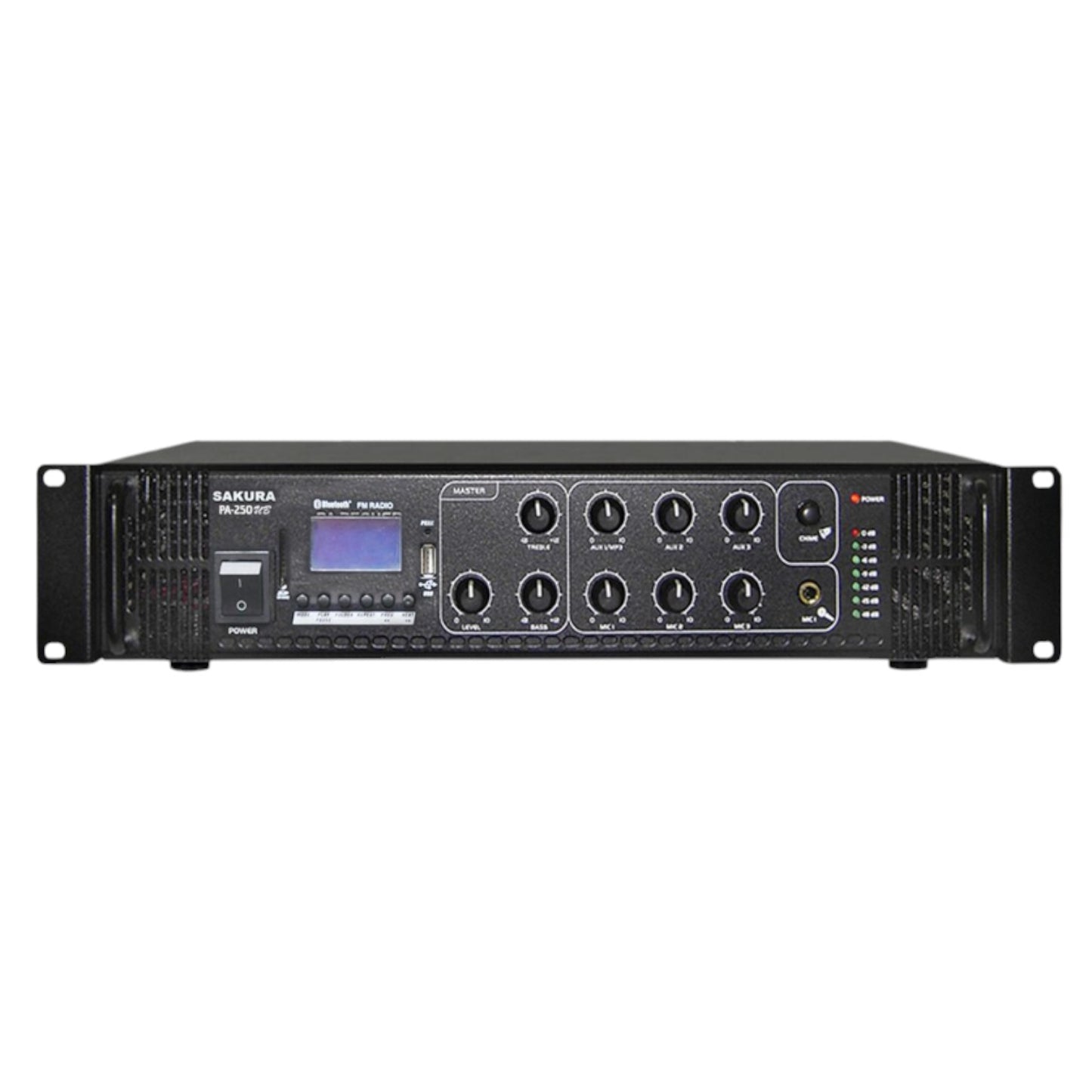 Sakura 250W Public Address Amplifier 220V PA-250UB Bluetooth USB/SD Port FM Tuner Built-in Chime 3 Microphone Input