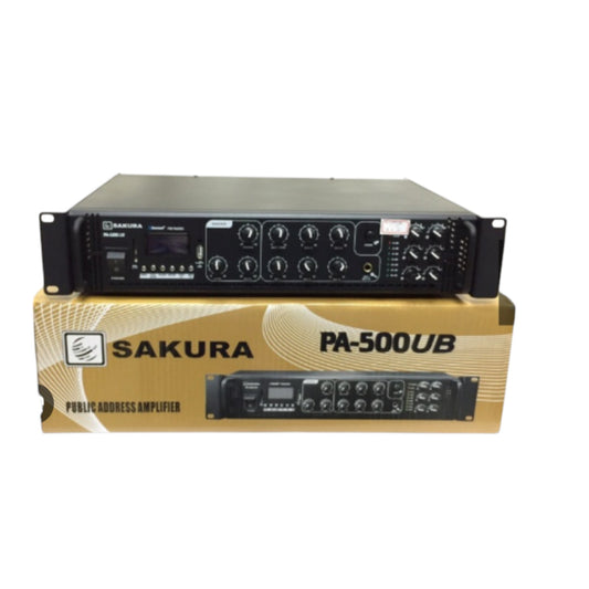Sakura 500W Public Address Amplifier 220V PA 500 UB Bluetooth USB/SD Port Fm Tuner Build in Chime 3 Microphone Input 6 Individual Zone Control