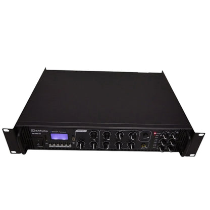 Sakura 500W Public Address Amplifier 220V PA 500 UB Bluetooth USB/SD Port Fm Tuner Build in Chime 3 Microphone Input 6 Individual Zone Control