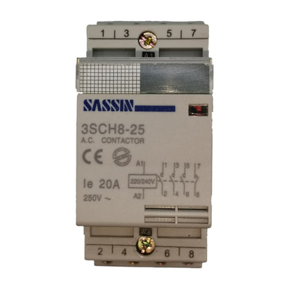 Sassin Miniature Contactor 20A 220V 4NO - 2 Module DIN Rail Type 3SCH8-25-20