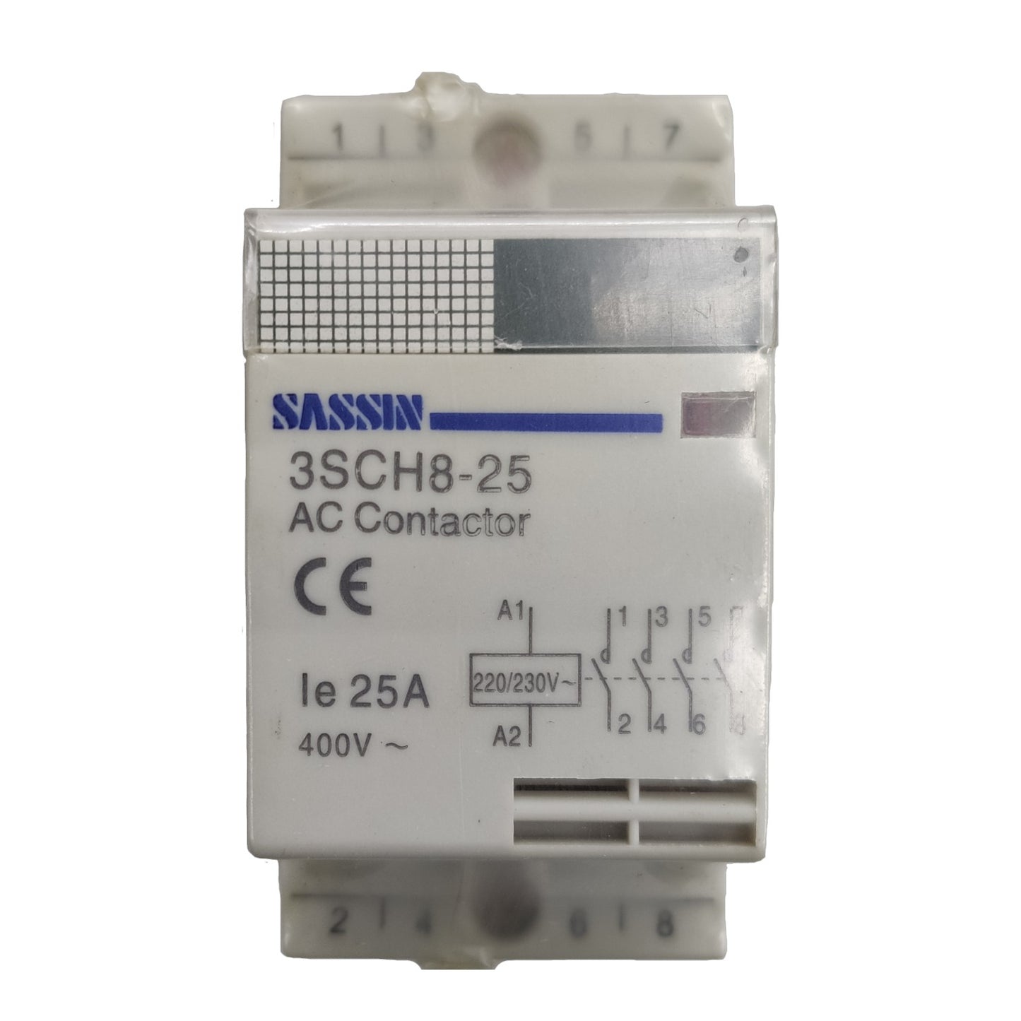 Sassin Miniature Contactor 25A 220V 4NO, 2 Module DIN Rail Type 3SCH8-25 4P