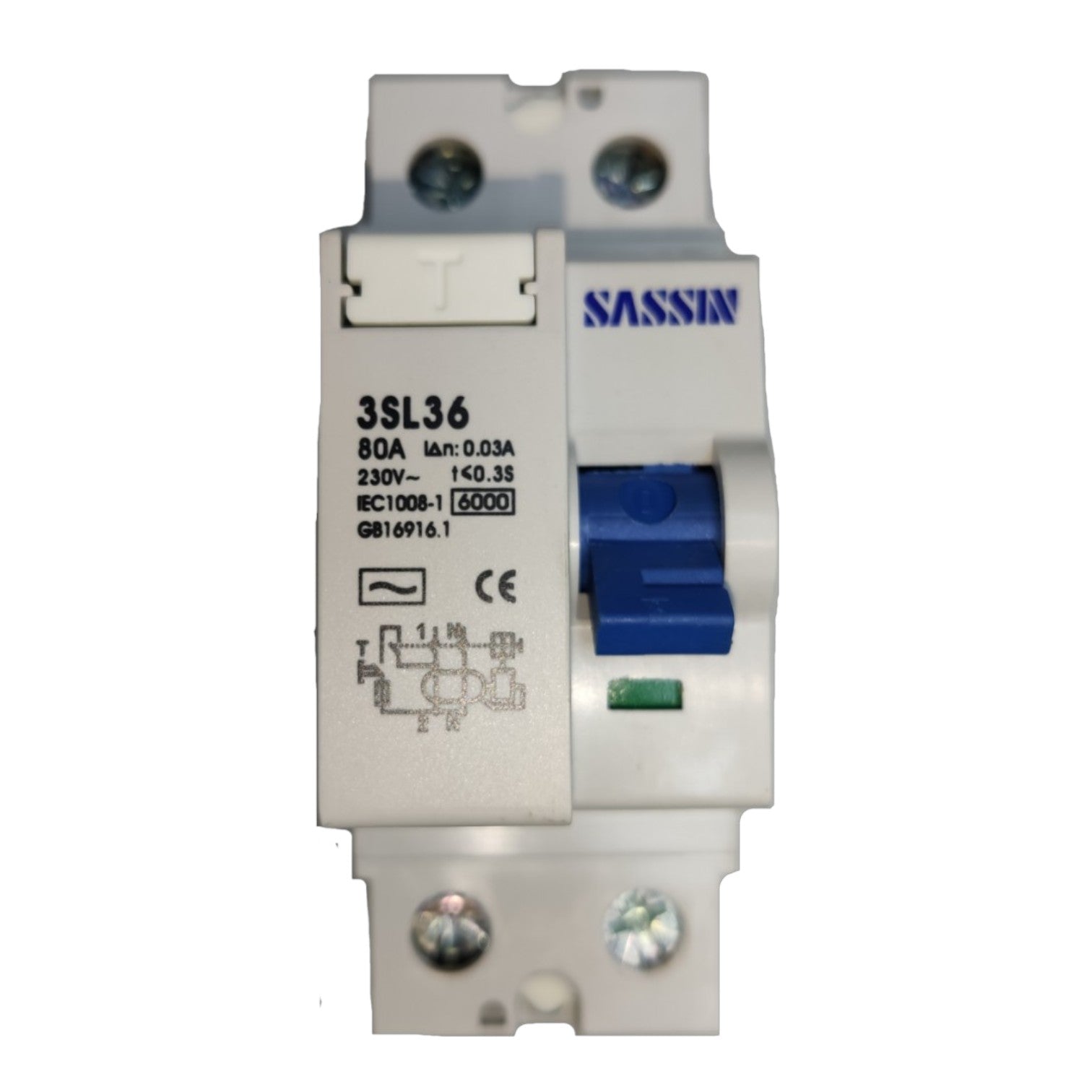 Sassin electrical circuit breaker on a white background