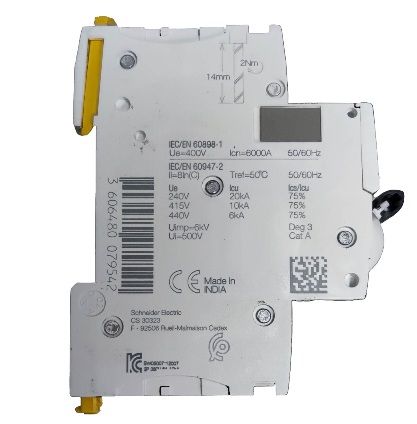 Electrical component with technical specifications on a white background