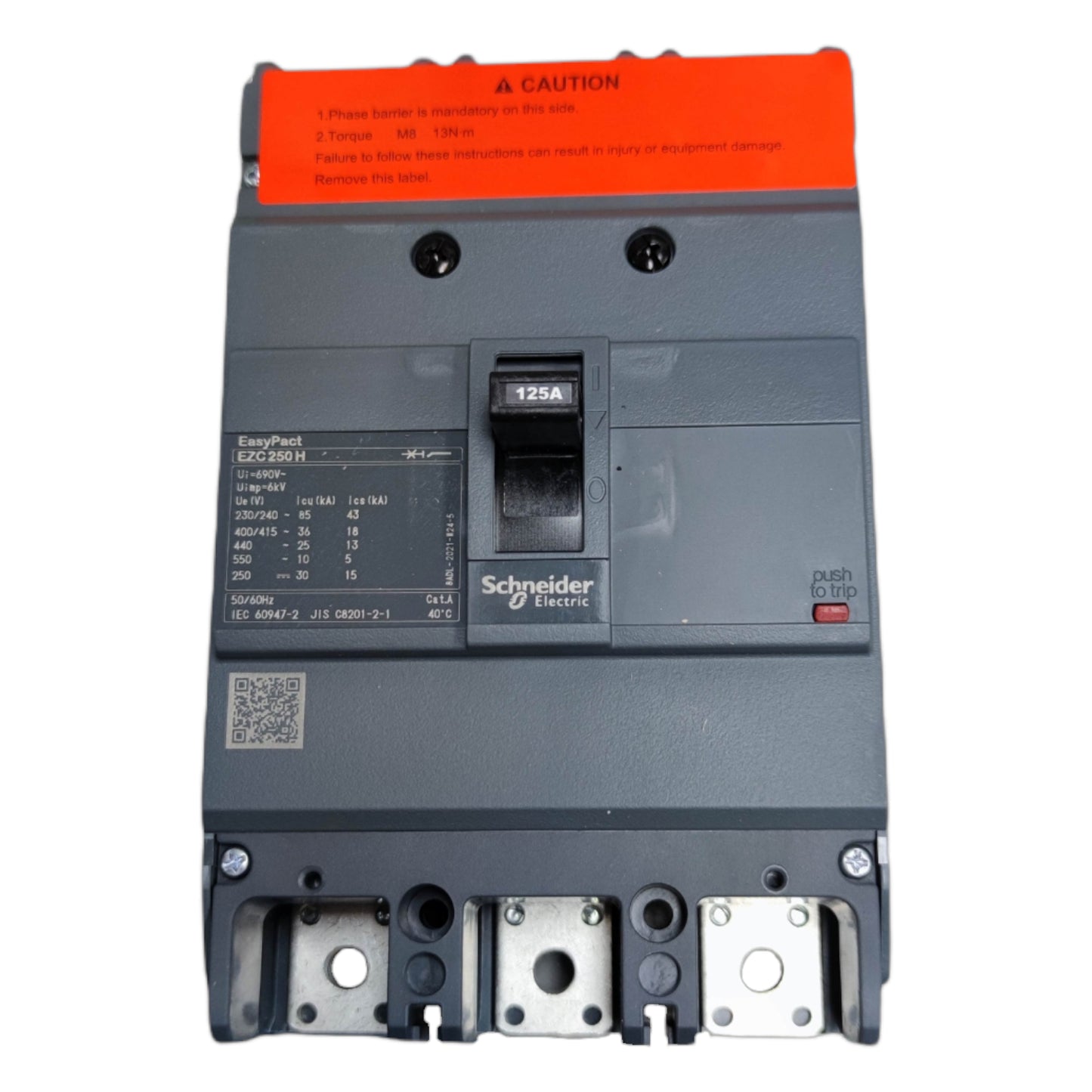 Schneider 125A 3 Pole Industrial Circuit Breaker 250AF 36KAIC 415V MCCB Easy Pact EZC250H3125 Electx Electrical Supply