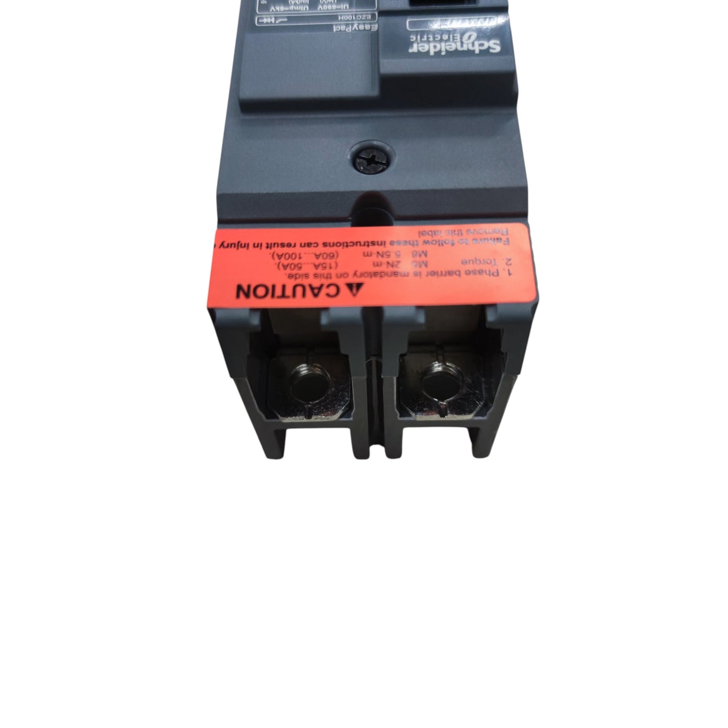 Schneider 15A 2P Industrial Circuit Breaker 50KAIC black two pole front terminal with caution label