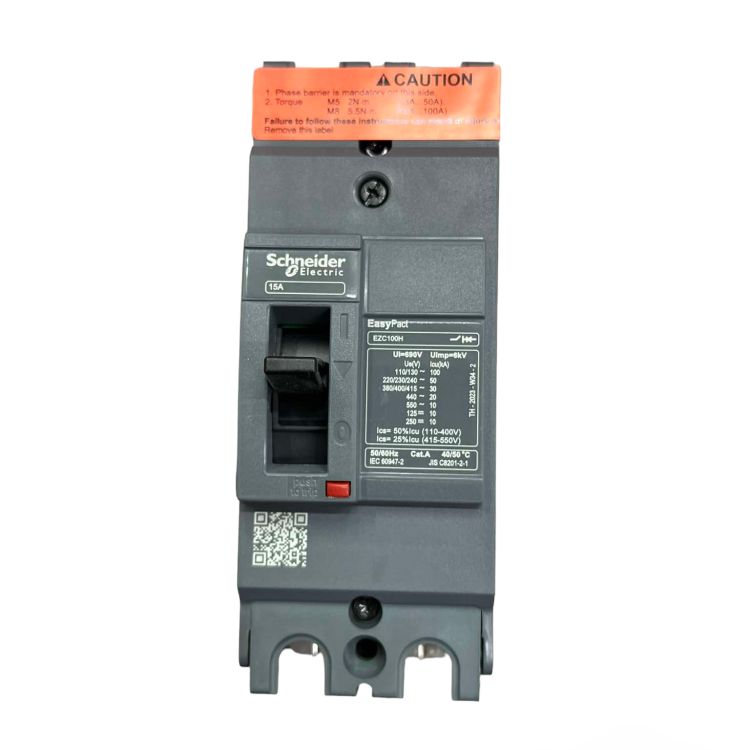 Schneider 15A 2P Industrial Easy Pact Single Phase Industrial Circuit Breaker 25KAIC 220V EZC100H2015 MCCB