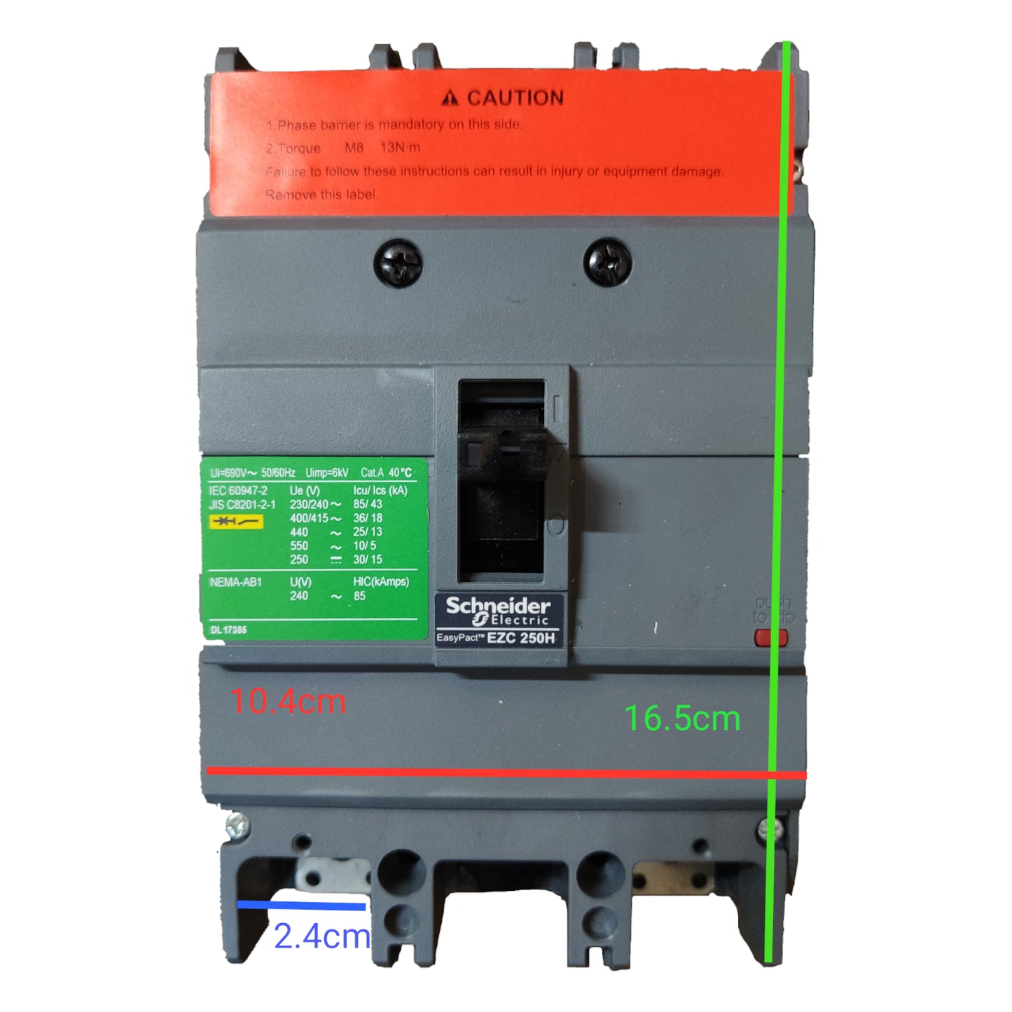 Schneider 250A 2 Pole MCCB Industrial Circuit Breaker Easy Pact Single Phase Industrial Type 36KAIC 250V EZC250H2250