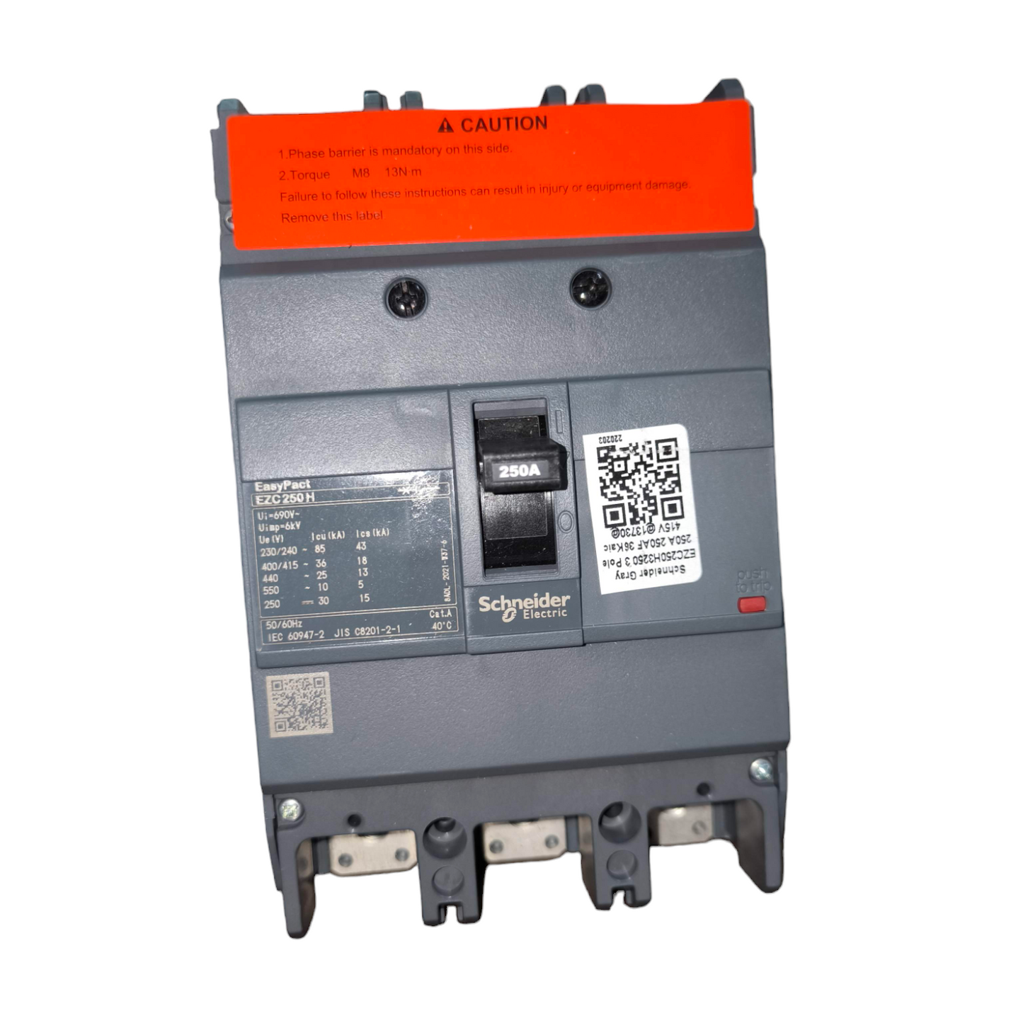 Schneider 250A 3Pole MCCB Industrial Circuit Breaker 85KAIC 250V Easy Pact EZC250H3250 Electx Electrical SUpply