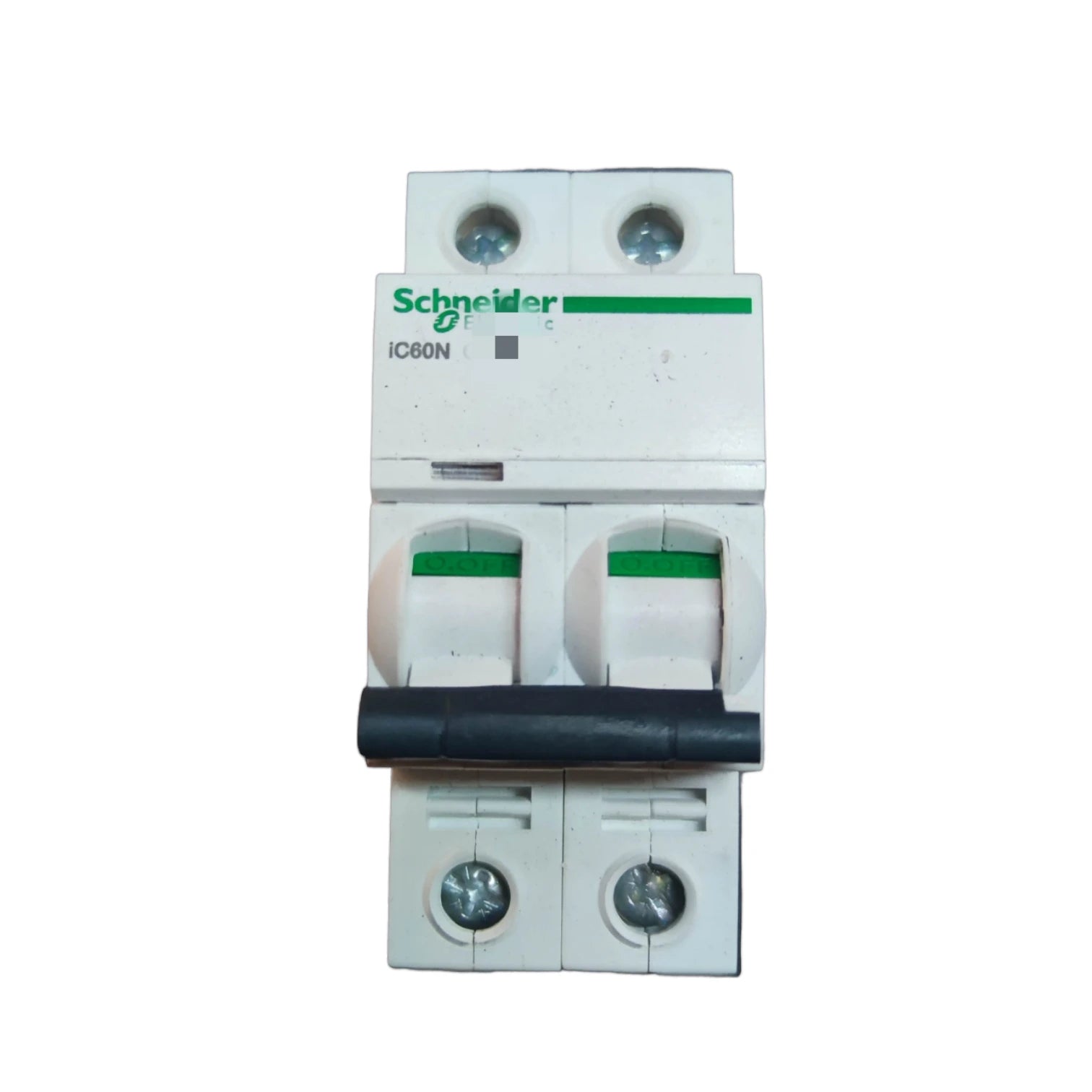 Schneider electrical circuit breaker on a white background