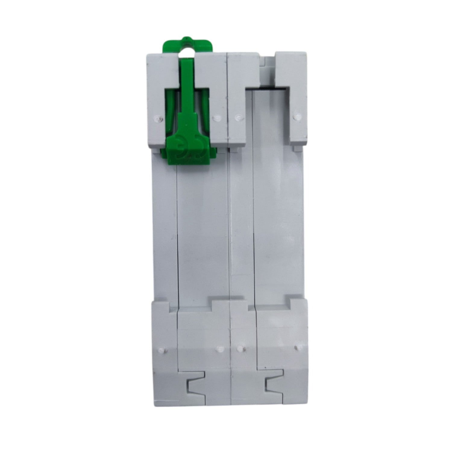 Gray and green mechanical component on a white background
