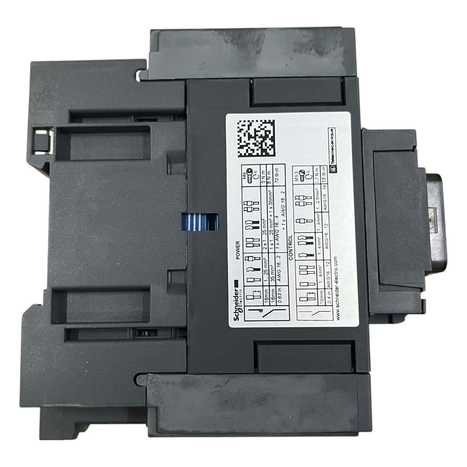 Electrical control panel with a label on a white background