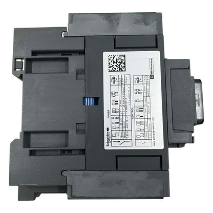 Electrical control panel with a label on a white background
