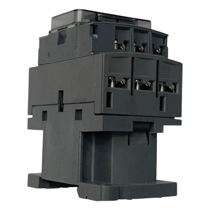 Black electrical contactor on a white background