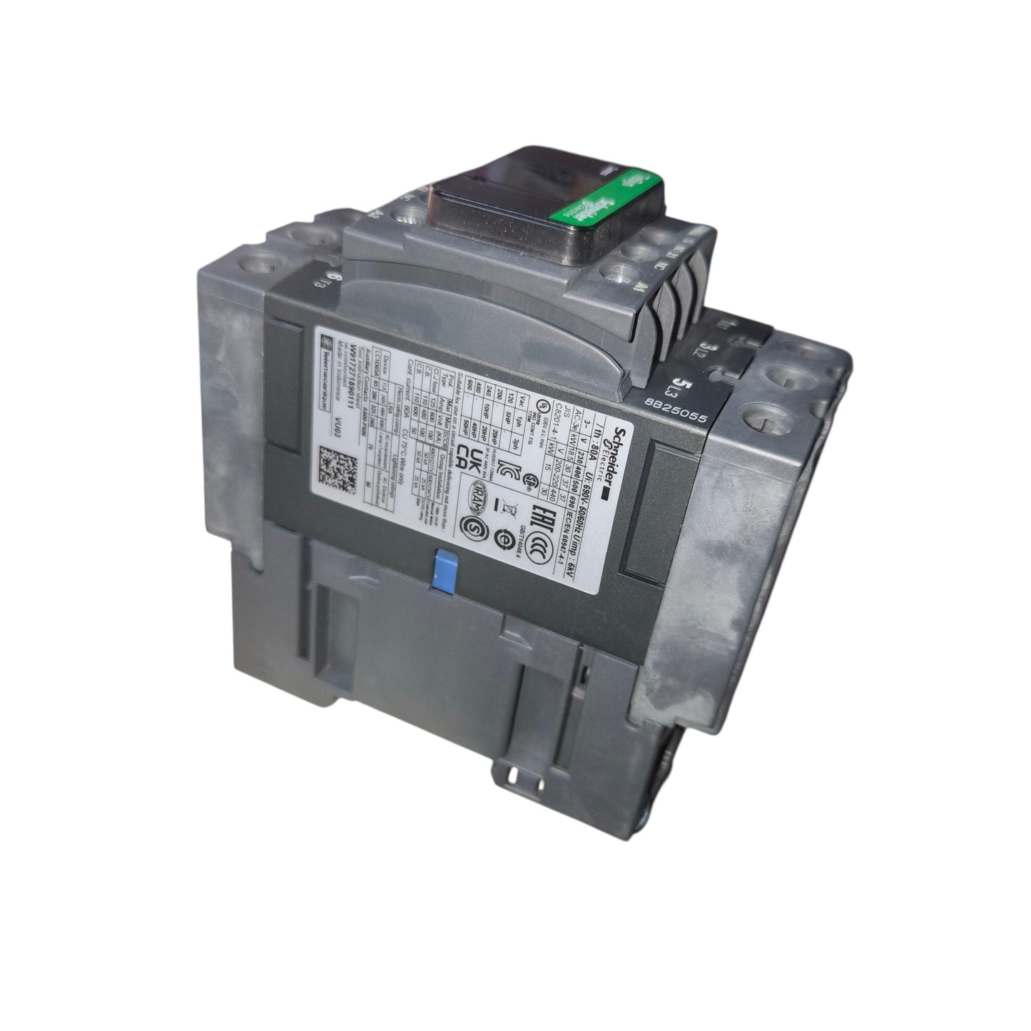 Electrical component with a label on a white background