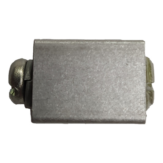 Metallic rectangular object with rounded edges on a white background