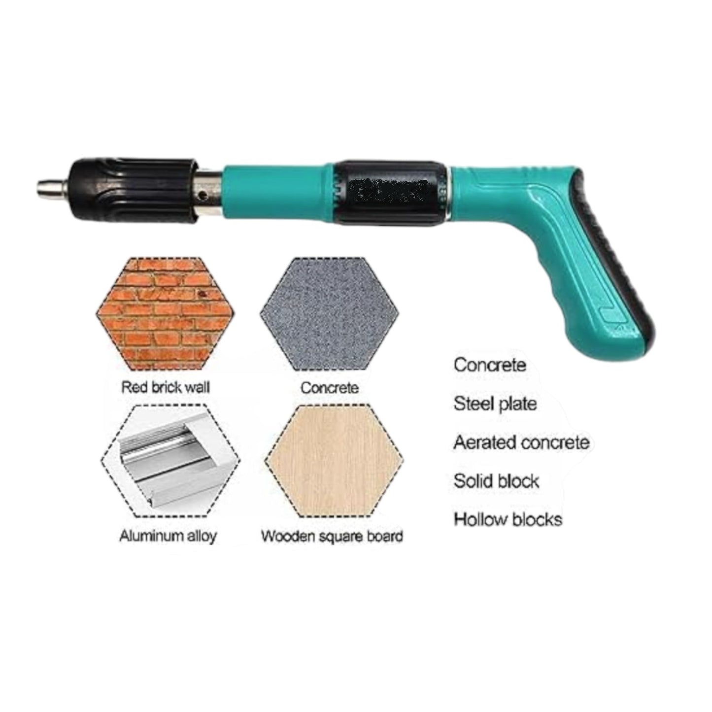 Manual Nail Gun 30cm x 12.5cm x 3.5cm for Concrete, Wood and Aluminum and 3mm Metal Surfaces
