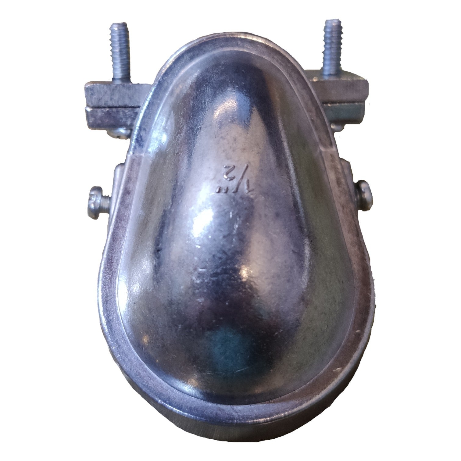 Metal clamping device with bolts on a white background