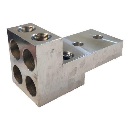 Metal component with multiple cylindrical holes on a white background