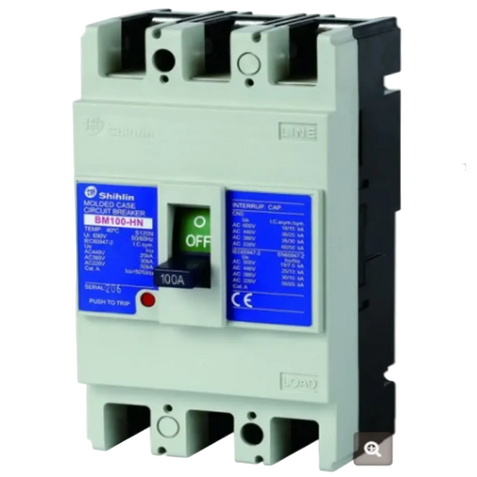 Shihlin 100A 3P 50kA 230V MCCB 100AF Molded Case Circuit Breaker BM100-HN