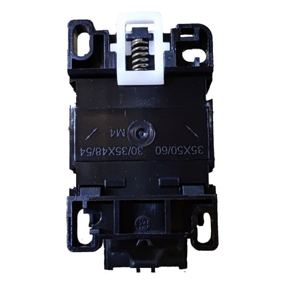 Black mechanical component with text on a white background
