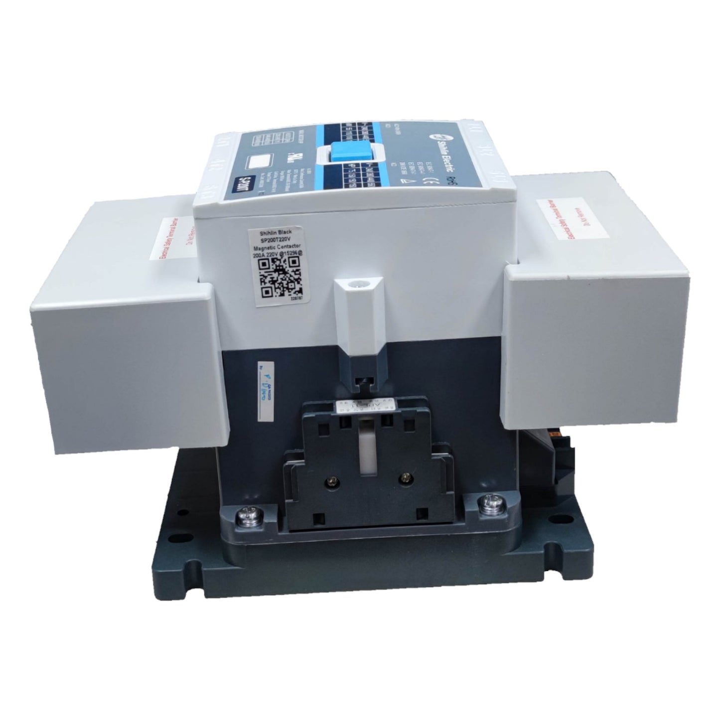 Electrical switchgear with a QR code label on a white background