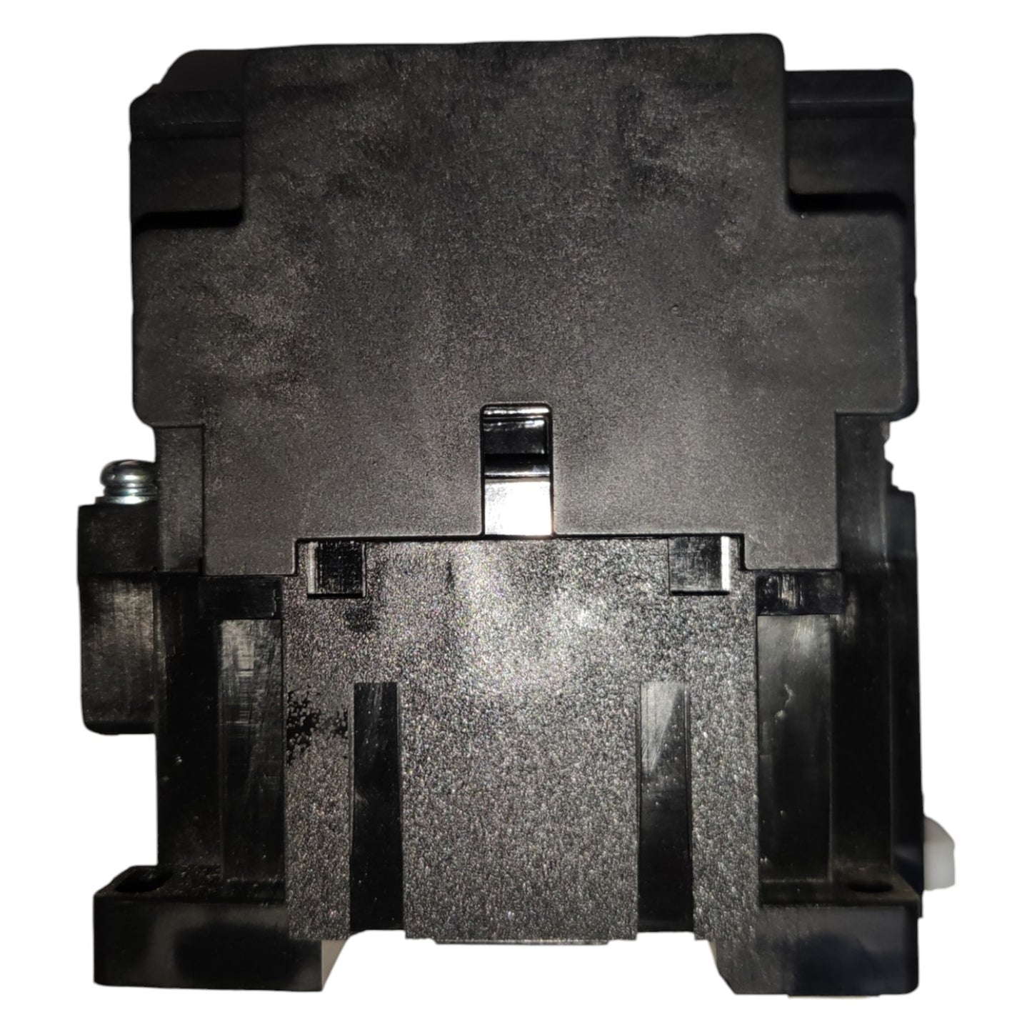 Black mechanical component on a white background