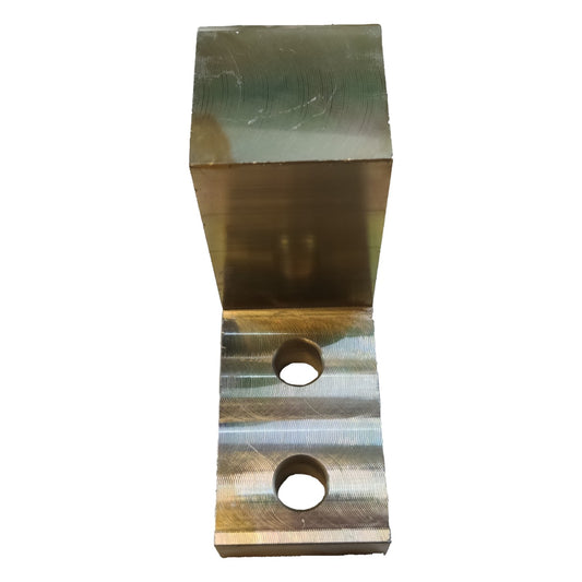 Metal bracket with two holes on a white background
