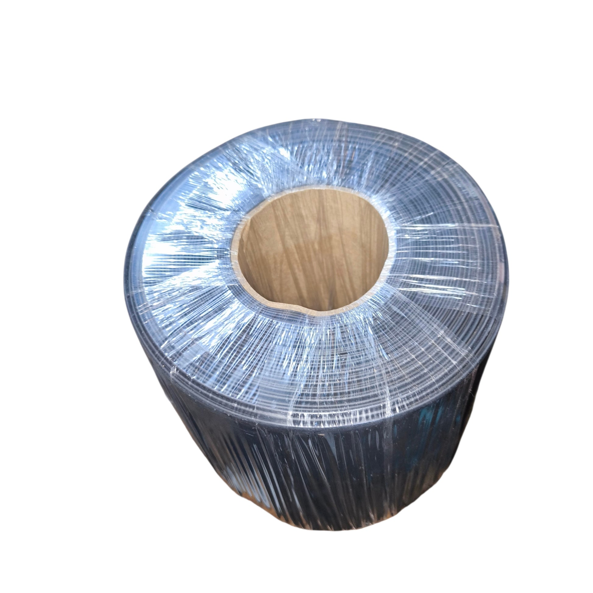 Roll of clear plastic wrap on a white background
